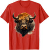 Safari Animal Art Buffalo Animal Print Portrait Bison Nature Artwork T-Shirt - Red