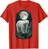 Polar Wilderness Fan Wildlife Lover Polar Bear Full Moon Night Forest Wildlife Nature Lover T-Shirt - Red