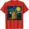 Hamster Starry Night Van Gogh Art for Men Women Kids T-Shirt - Red