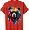 Funny Colorful Bear Lover Wildlife Colourful Bear with Sunglasses T-Shirt - Red