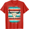 Funny Serape Cow BOHO designs Funny Serape Cow BOHO print Flower Rustic Turquoise T-Shirt - Red