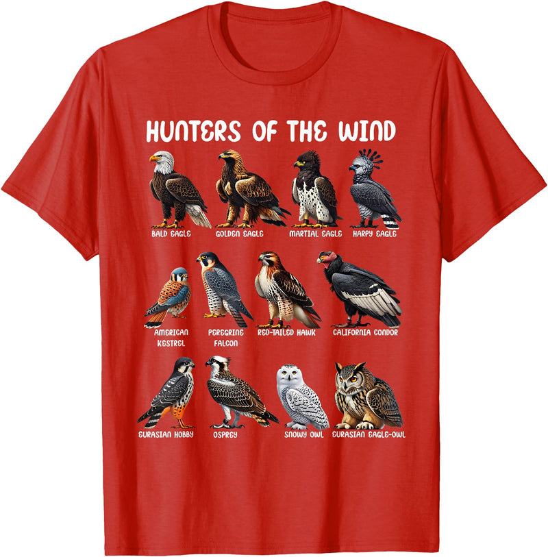 Bird Lover Hunters of the Wind Birds of Prey Falcon Owl Birding Raptors T-Shirt - Red