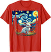 Rabbit Bunny Starry Night Van Gogh Graphic Art for Men Women T-Shirt in Red