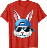 Cool Bunny Face with Sunglasses Cap Easter Kids Boys T-Shirt in Red