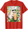 Rabbit Drinking Iced Coffee Funny Easter Bunny Men Women T-Shirt (Black) in Red