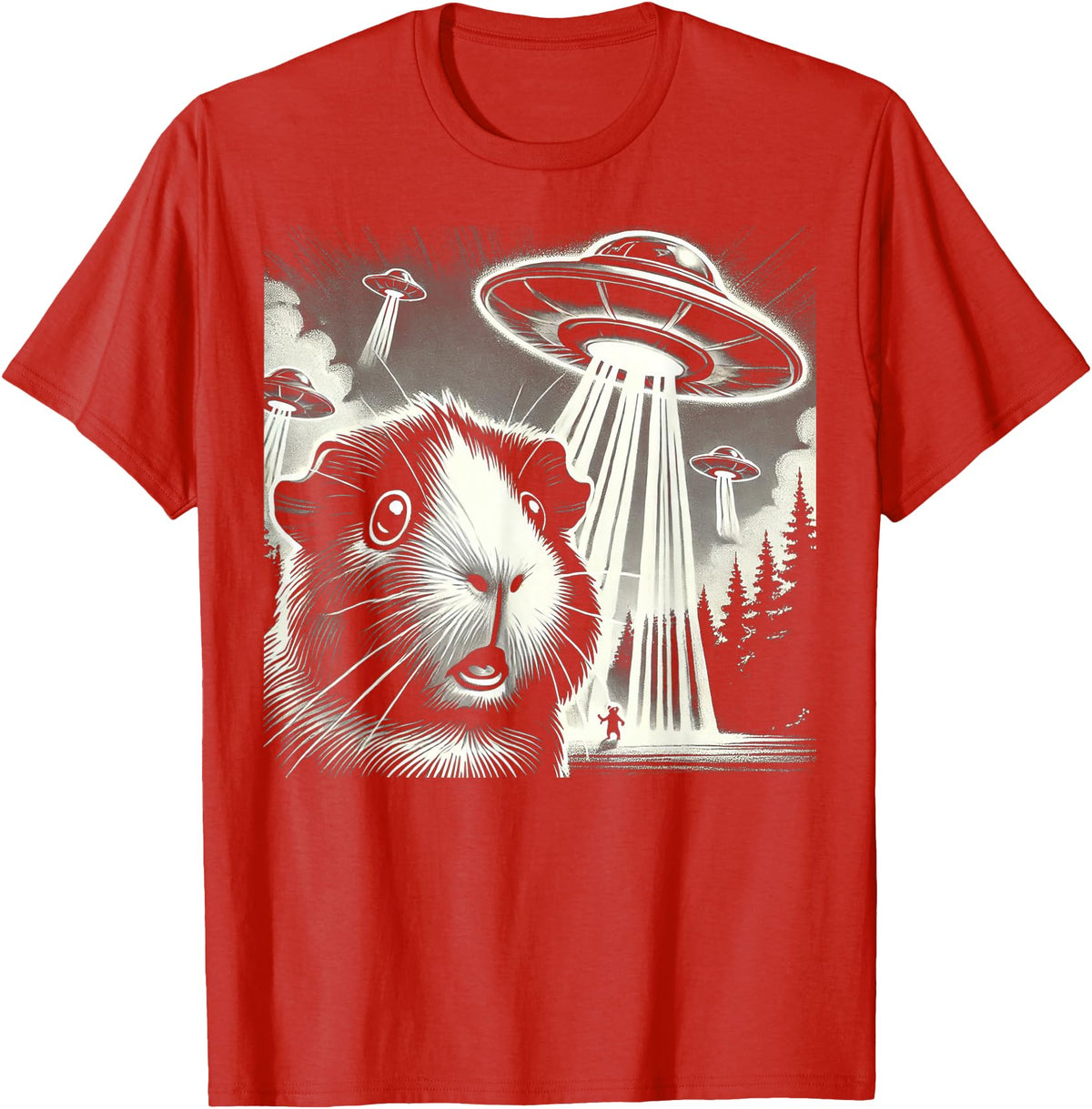 Guinea pig UFO BY TEERA Guinea pig UFO Funny Meme Selfie T-Shirt - Red