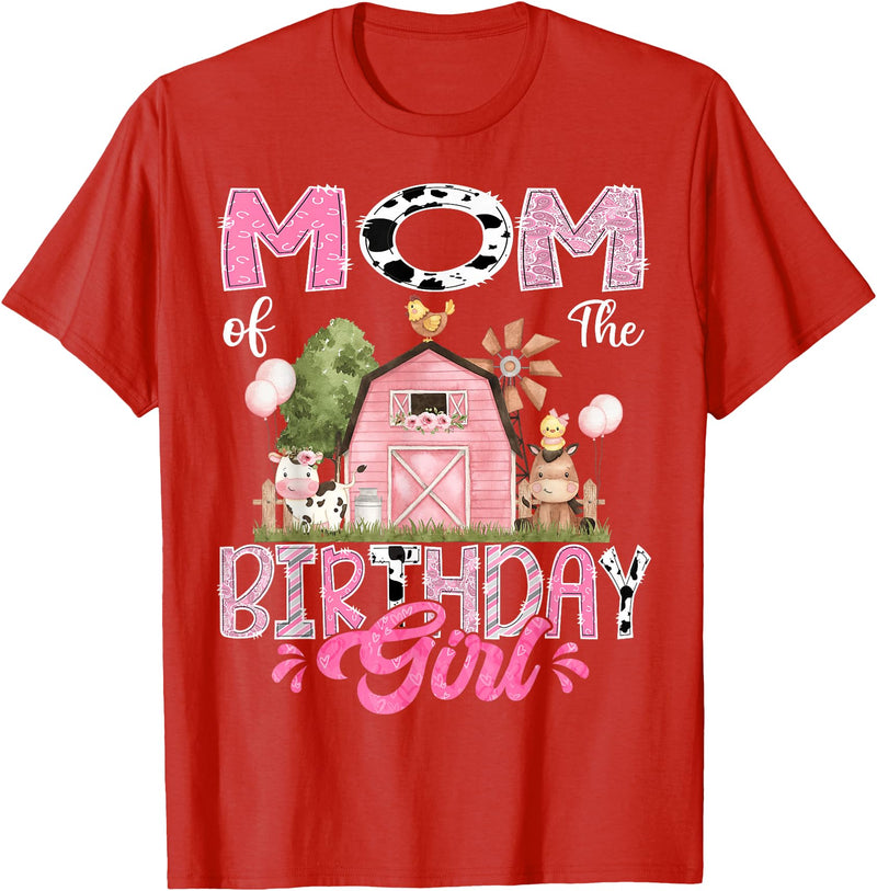 Famer Pink Cow Birthday Matching Tees Mom Of The Birthday Girl 1St Birthday Pink Cow Farm T-Shirt - Red