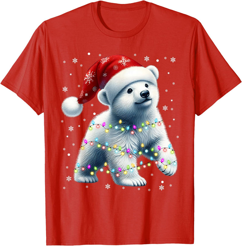 Santa Polar Bear Gift Tee Santa Polar Bear, Christmas, Men Women Kids, Bear Lover T-Shirt - Red