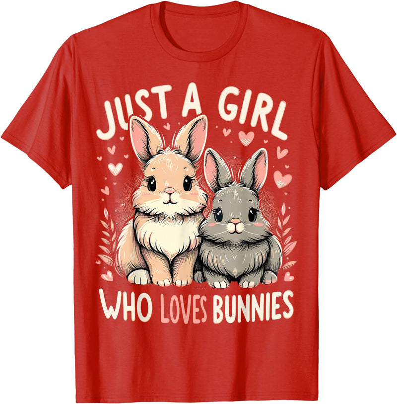 Just a Girl Who Loves Bunnies Rabbit T-Shirt in Red