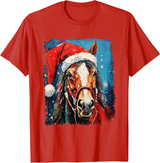 AnimalGraphicPrints Horse Christmas T-Shirt - Red