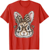 Bunny Face Glasses Bandana Leopard Rabbit Happy Easter T-Shirt in Red