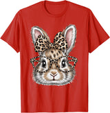Bunny Face Glasses Bandana Leopard Rabbit Happy Easter T-Shirt in Red