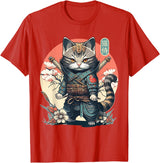 NINJA KITTEN WARRIORS Japanese Samurai Cat Tattoo, Kawaii Ninja Cat Women, Girls T-Shirt