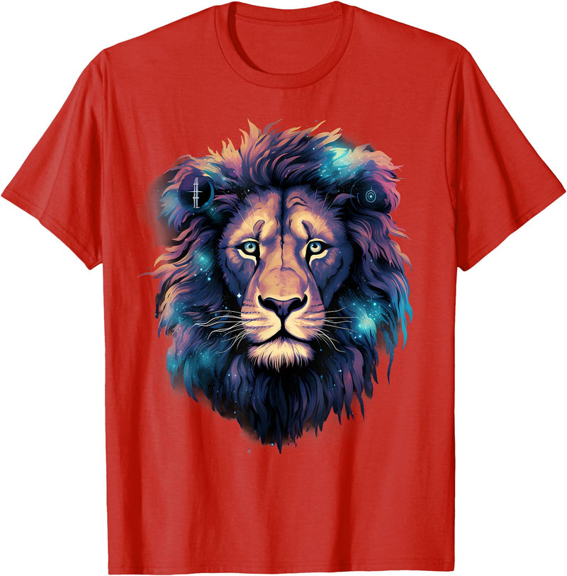 Safari Animal Art Lion Portrait Colorful Artwork Wildlife Motif Animal Art T-Shirt - Red