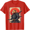 Japanese Samurai Bear Woodblock Art Samurai Brown Bear Ukiyo-e Ink Warrior Art Japanese Bear Art T-Shirt - Red