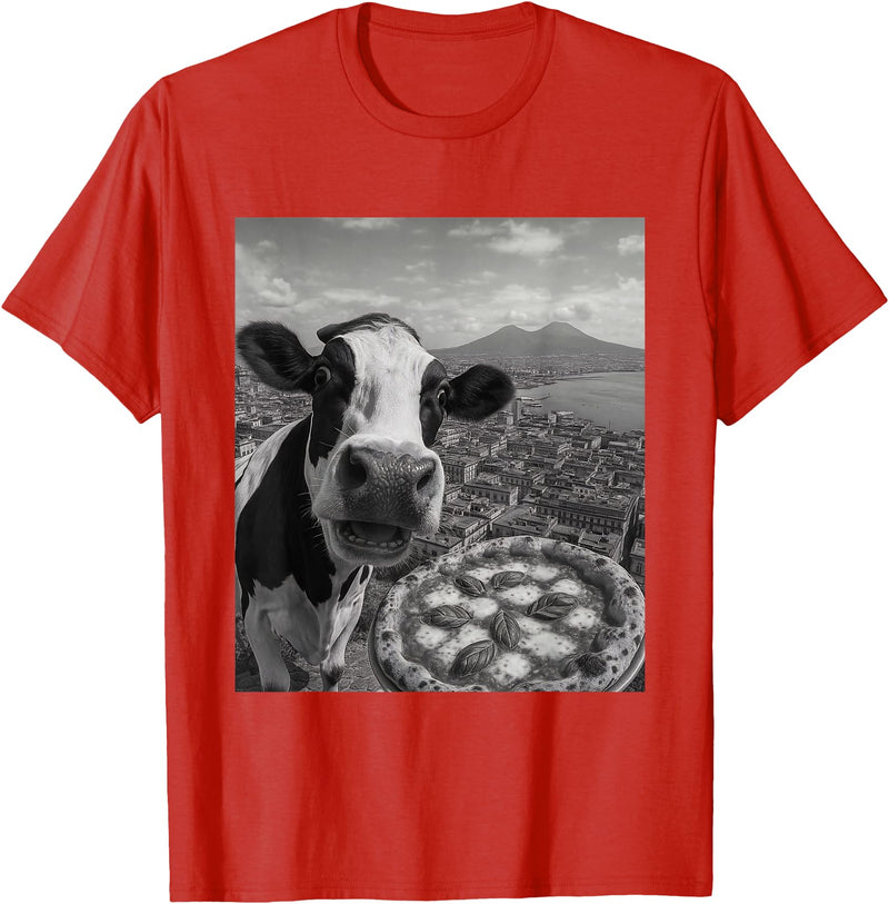 Wildfie – Selfies from Around the World Cow Pizza Selfie Funny Italy Meme Design T-Shirt - Red