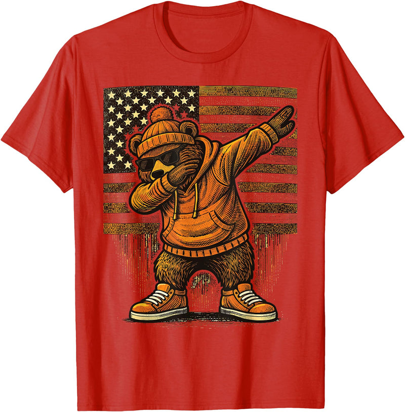 Vintage Dabbing Bear Retro Humor Gift Co Vintage Dabbing Bear Funny Retro Graphic T-Shirt - Red