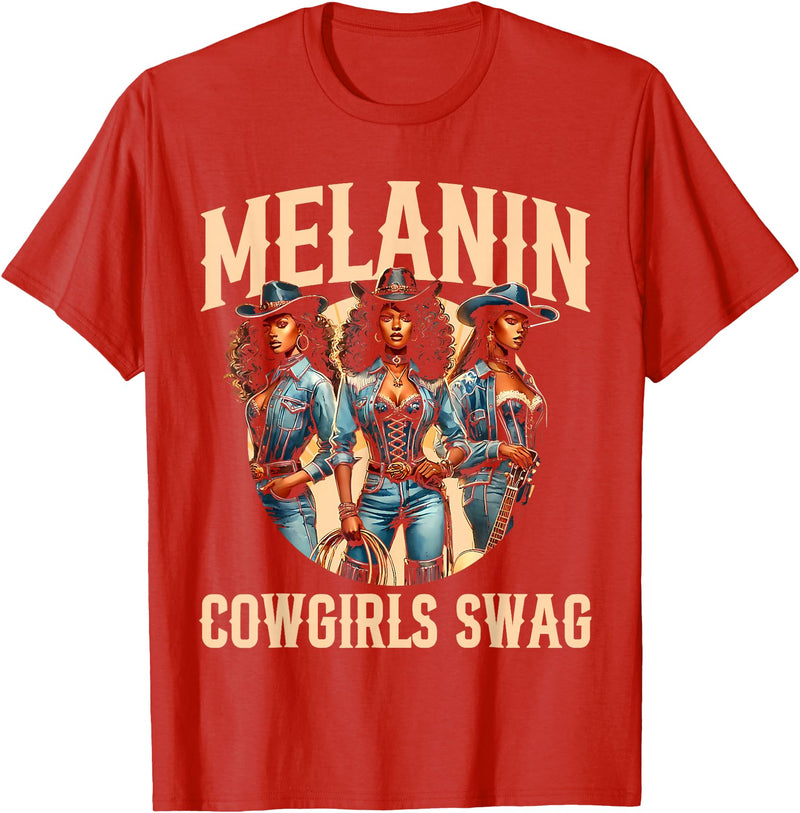 Funny Cowgirl Women Melanin Cow Girl Outfit Cowgirl for Women African Tee Melanin Cow Girl Outfit T-Shirt - Red
