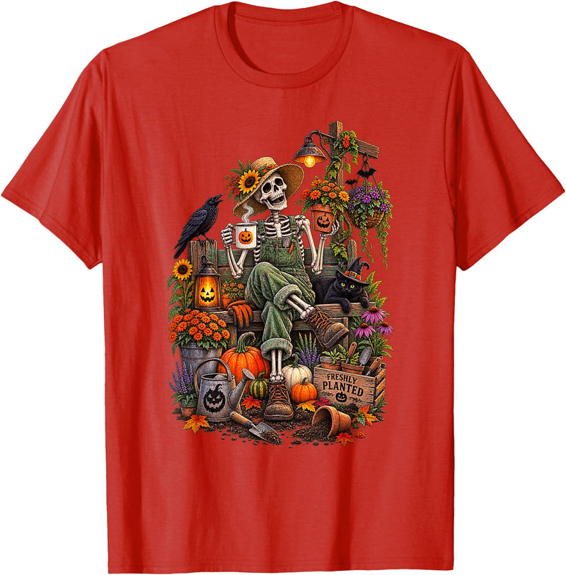 Halloween Gardening Lover Apparel & Gifts Outlet Freshly Planted Skeleton Gardener Halloween T-Shirt - Red