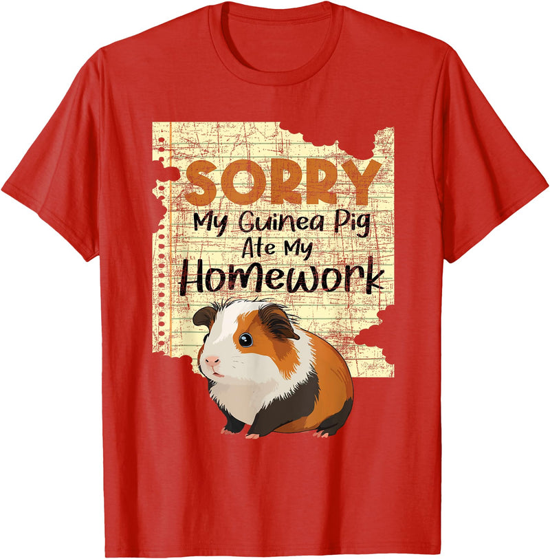 Funny Guinea Pig Shirts Sorry My Guinea Pig Ate My Homework - School Pet Lover T-Shirt - Red