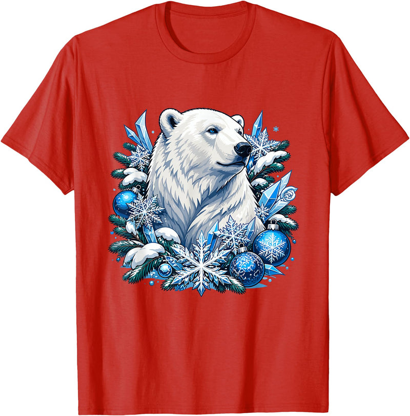 Arctic Polar Bear Snowflake Winter Christmas Christmas Polar Bear Snowflakes Winter Ornaments T-Shirt - Red