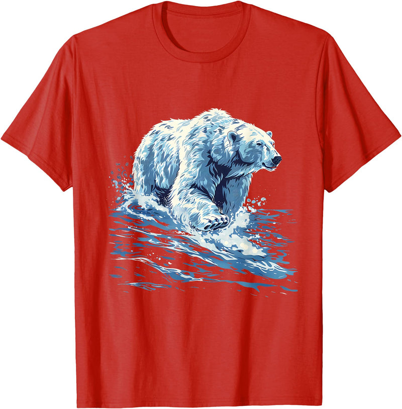 Sea Ocean Animal Art Polar Bear Ocean Sea Polar Bear Motif Marine Mammal Artwork T-Shirt - Red