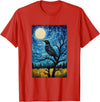 Bird Designs. Magpie Crow Raven Bird Van Gogh Style Starry Night Graphic T-Shirt - Red