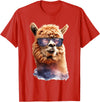 Funny Llama Lover Graphics Alpaca with Sunglasses Animal Art Graphic Funny Llama T-Shirt - Red