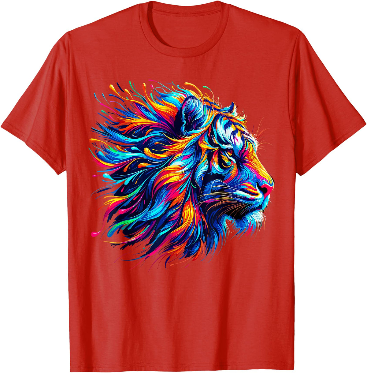 Funny Lion lover Gifts Colorful Lion T-Shirt - Red
