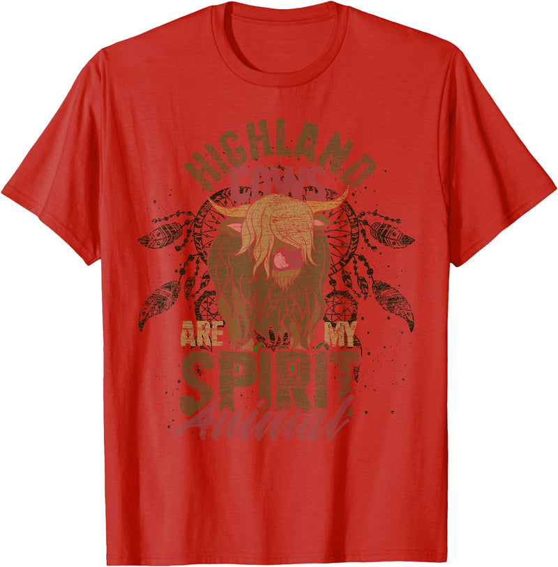 Highland Cow Animal Gifts Highland Cows Are My Spirit Animal Funny Highland Cow T-Shirt - Red