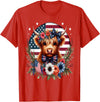 Funny July 4th Highland Cow Farm Lovers Gift Ideas Cute Highland Cow Florals 4th of July USA Flag Patriotic T-Shirt - Red