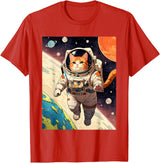 HAPPY DAWG - ARTS Astronaut Cat - Funny Space Cat Japanese Retro Kawaii Cute T-Shirt