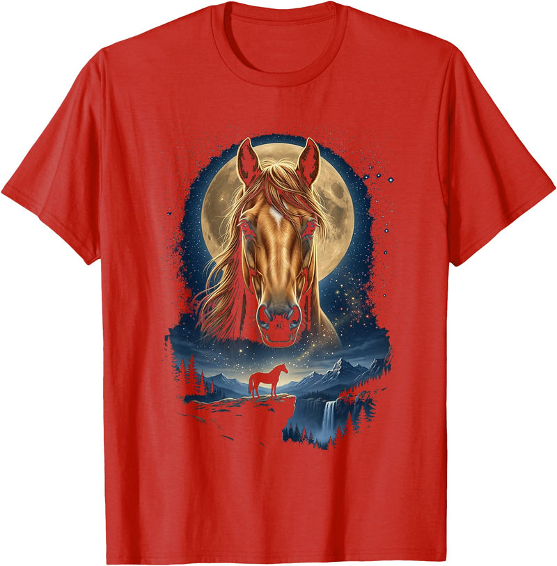 Horse Tees & Gifts for Men and Women Mystical Majestic Horse Spirit Animal Full Moon Nature Men T-Shirt - Red