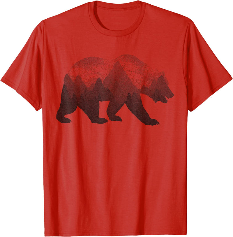 Dramabite Bear Double Exposure Surreal Wild Animals T-Shirt - Red