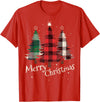 Merry Christmas Apparel Matching Family Clothes Merry Christmas Three Xmas Trees Buffalo Plaid Woman Gift T-Shirt - Red