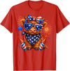 Cute Highland Cow 4th of July USA Flag Patriotic Cow Farmer T-Shirt - Red