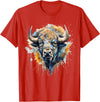 Safari Animal Art Buffalo Portrait Colorful Splash Artwork Wildlife Bison T-Shirt - Red