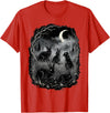 Midnight Woodland Rabbit Art Apparel Graphic Tees Creepy Black Rabbits Moonlit Forest Gothic Horror Halloween T-Shirt - Red