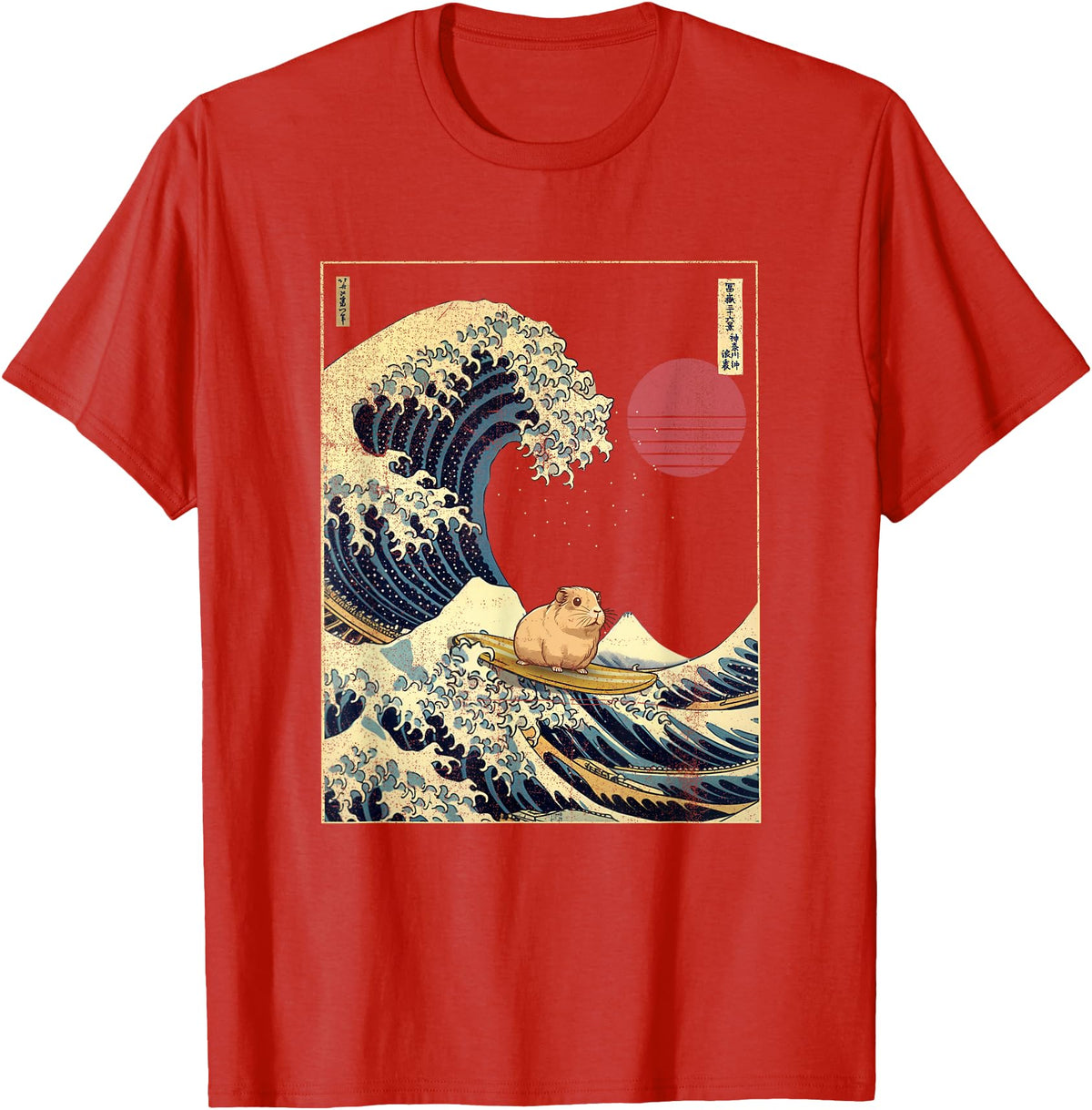 AxisNagawa Guinea Pig Kanagawa Wave Funny Surf Animal T-Shirt - Red