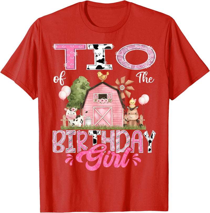 Famer Pink Cow Birthday Matching Tees Tio Of The Birthday Girl 1St Birthday Pink Cow Farm T-Shirt - Red