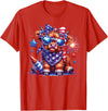 July 4th Highland Cow Farm Lovers America Costume Cute Highland Cow Florals 4th of July USA Flag Patriotic Cow T-Shirt - Red