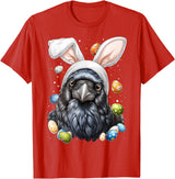 Crow Raven Easter Rabbit Eggs Bunny Ears T-Shirt in Red