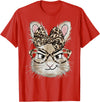 Bunny Glasses Bandana Leopard Funny Rabbit Happy Easter T-Shirt in Red