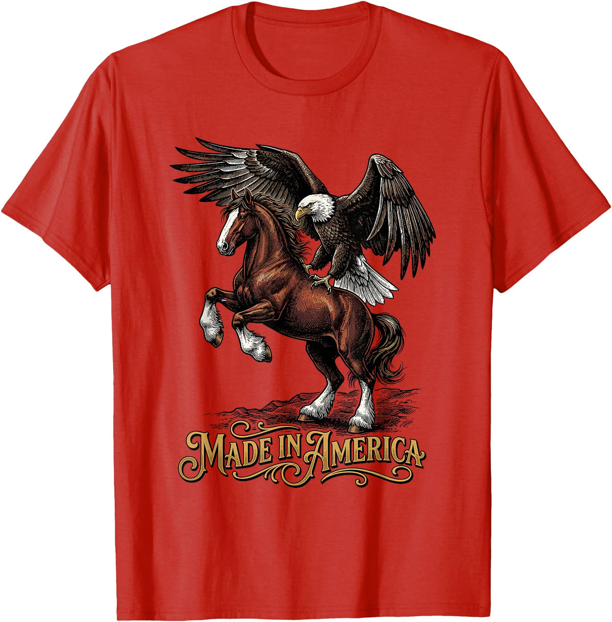 American Pride Horse Eagle Country Made in America Horse Eagle Patriotic Western T-Shirt - Red