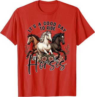 It's A Good Day to Ride Horses Floral Girls Womans T-Shirt - Red