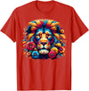 Lion Lover Face Wild Animal Lion Face Colorful Wild Animal Cute Lion T-Shirt - Red