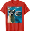 Selfie Polar Bear and Shark Summer Scuba Diving Funny Polar Bear Selfie with Shark Ocean Lovers T-Shirt - Red