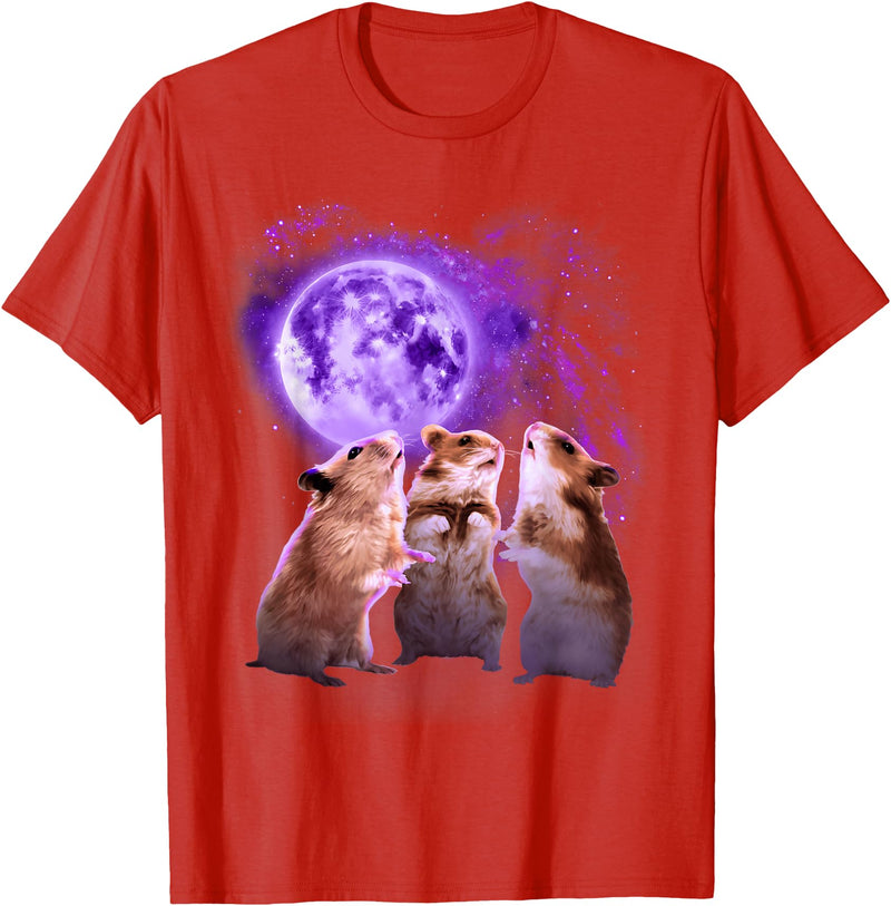 Hamsters Howling at The Moon Shirt - Funny Hamster T-Shirt - Red