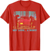 Funny Camping Lovers Gift Tee Hey Look A Menu Funny Bear Camping Retro Vintage Camper Car T-Shirt - Red