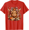 Highland Cow Fall Autumn Gifts Thanksgiving Shirt Highland Cow Pumpkin Coquette Bow Autumn Fall Cute Western T-Shirt - Red